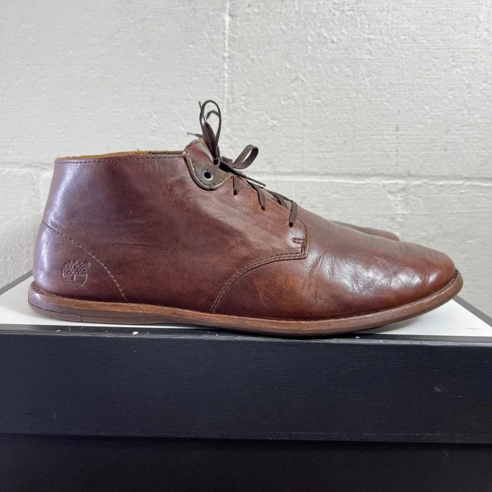 Timberland A152E Brown Leather Chukka Ankle Boots Lace Up Men's‎ Size 9.5 US